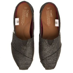 TOMS Classic Black Metallic Burlap Flat Shoes